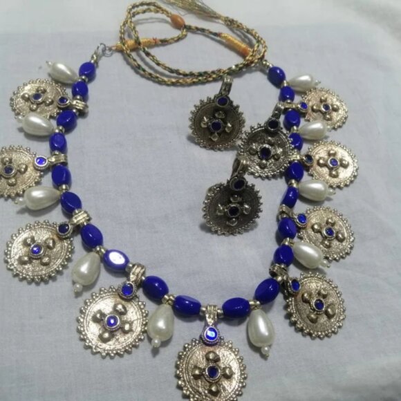 Pearls and Beads Jewelry Set, Handmade Coins Jewelry Set With Glass Stones, - Picture 9 of 9